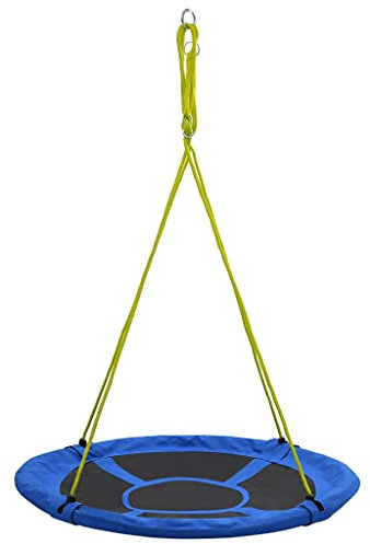 vidaXL Balançoire Rond Nid Assiette Siège à Bascule Nid d'Oiseau pour Enfant Adulte Jardin Extérieur Arrière-Cour 110 cm 100 kg Bleu