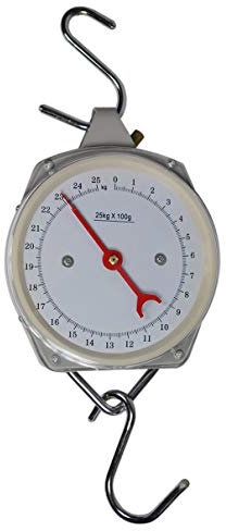 HELO Zeigerschnellwaage 25 kg analog mit 100 g Skala Unterteilung, Handwaage mit 2 S-Haken zum Auf- und Einhängen für eine schnelle Gewichtsbestimmung