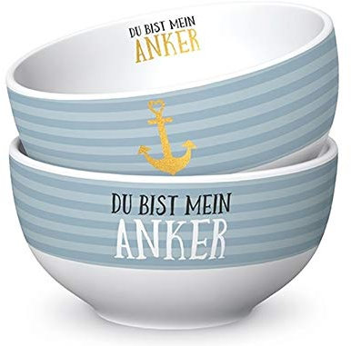 Geschenk Für Dich :-) Müslischale DU BIST Mein Anker blau gestreift D. 13cm H. 7cm Maritim Porzellan L