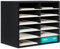 PAG 12 Compartments Office Countertop Letter File Tray, Wooden A4 Paper Storage Organiser Desk Trays Stackable for Office Home School,Black&White