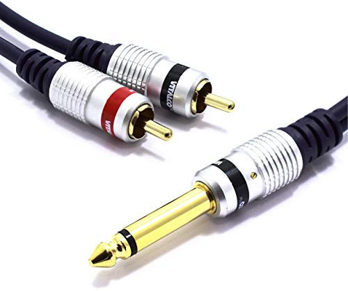 VITALCO Jack 6.35mm Mono vers 2x RCA Câble 3m Double Cinch Mâle vers Jack 6.35 Connecteur Adaptateur