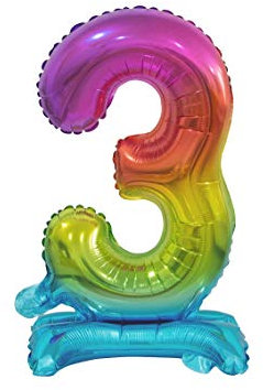 GoDan Beauty&Charm Luftballons Zahlen 0-9 zum Aufstellen auf dem Tisch 38 cm Folienballon Geburtstagsluftballons Zimmer und Raumdekoration beim Geburtstag Jubiläum (Zahl 3 Regenbogen)