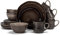 Elanze Designs Reactive Glaze Farmhouse Rustic Boho Ceramic Stoneware Dinnerware 16 Piece Plate Bowl Mug Dish Set - Service for 4, Mocha Grey Ombre