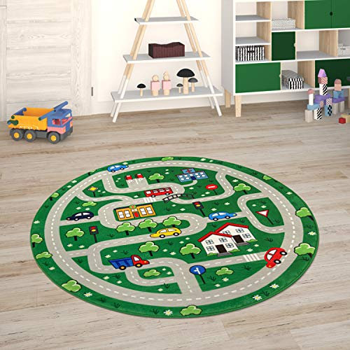 Kinderteppich Teppich Kinderzimmer Spielmatte Straßenteppich Spielteppich, Grösse:80 cm Rund, Farbe:Grün