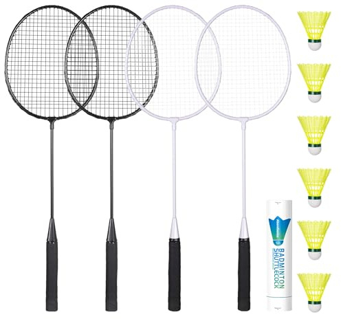 AboveGenius Badminton Rackets Set of 4 with 6 Shuttlecocks