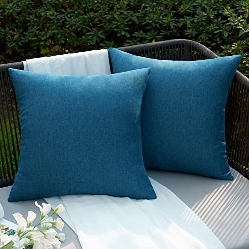 EMEMA Kissenbezug Outdoor Wasserdicht Sofakissen Wasserfest Dekokissen Kissenbezüge Dekorativ Kissen Kissenhülle aus Polyster für Garten Sofa Wohnzimmer Bett 2er Set 45x45 cm Navy blau