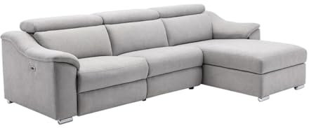 Vente-unique Ecksofa mit elektrischer Relaxfunktion PEDRERA - Stoff - Hellgrau - Ecke rechts