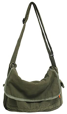 Bolso bandolera de lona vintage para hombres y mujeres, bolso cruzado Harajuku Streetwear, Verde militar