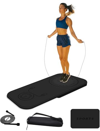 LaiEr Springseilmatten-Set, 2-teilig, Knieschutz, Stoßdämpfung, Fitness-Trainingsmatte, rutschfest, für Zuhause, Fitnessstudio (schwarz, 140 x 62 x 8 mm + 61 x 41 x 8 mm)