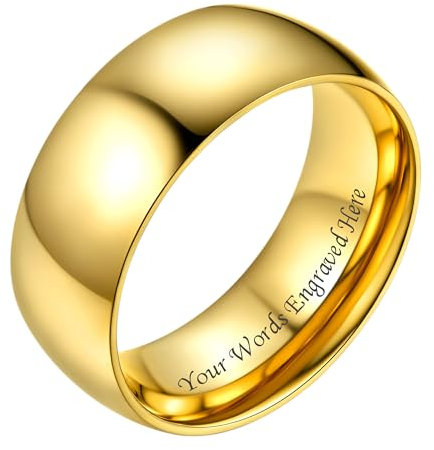 Bestyle Verlobungsring Gold Ehering Edelstahl Freundschaftsringe 8mm Partnerringe mit Gravur Personalisiertes Geschenk für Männer Frauen Paar 64