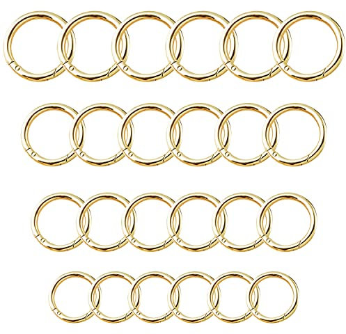 24 Stücke Snap Runde Karabiner DIY Rund Frühling Karabinerhaken Ringe für Schlüsselanhänger Handtasche Geldbörse Dekoration Handwerk Zubehör (Gold)