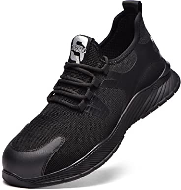 IYVW 788 Safety Trainers Men Women Steel Toe Cap Trainers Lightweight Safety Shoes Breathable Air Cushion Non Slip Black 9 UK
