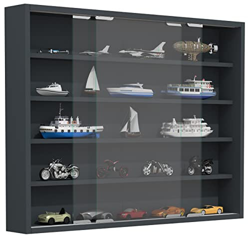 VCM Glasvitrine hängend | Vitrine Glas mit ESG-Sicherheitsglas | Maße ca. H. H. 60 x B. 77 x T. 10 cm | Hängevitrine Glas | Modern und platzsparend | Glas Vitrinenschrank - Agisa L Anthrazit