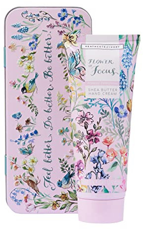Heathcote & Ivory Flower of Focus Hand Cream in Tin 100 ml - Hydrating Hand Cream in Decorative Tin for Beautiful Hands