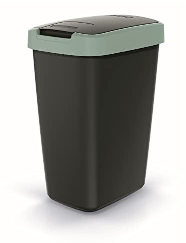 Keden Compacta Q Mülleimer mit Schwing- und Klappdeckel 12L Kunststoff Mülltrennung Abfallbehälter Recycling Abfallsammler (Schwarz/Hellgrün)