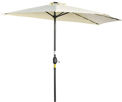 Outsunny Sombrilla Semicircular con 24 Luces LED Solar 270x135x240 cm Parasol de Jardín con Manivela Techo de Ventilación para Pared Balcón Beige