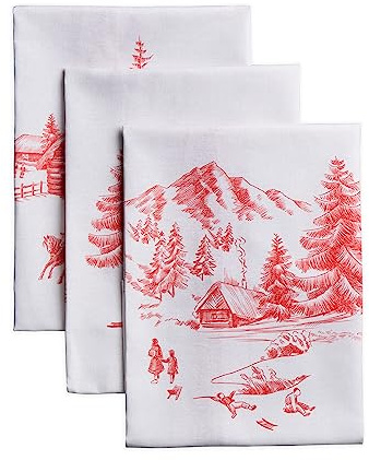 Maison d'Hermine Küchenhandtuch 100% Baumwolle (50 cm x 70 cm, Set von 3) | Küchenhandtücher Tischgeschirrtücher zum Muttertagsgeschenke Reinigen Thanksgiving und Weihnachten - Winter Jouy