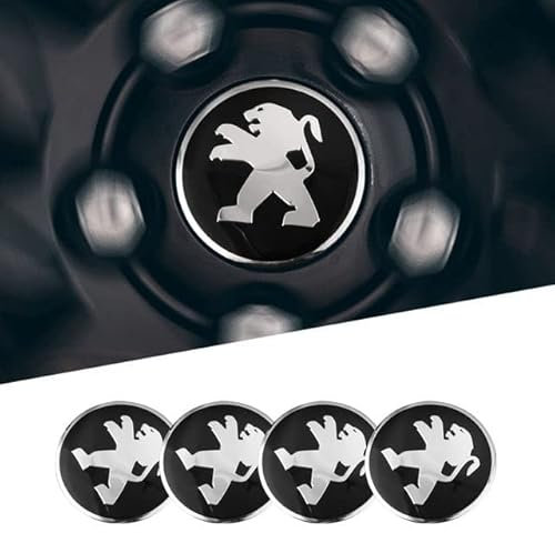 4 pièces 56 mm Autocollants de Capuchons centraux de moyeu de Voiture pour Peugeot 206 307 308 3008 207 208 407 508 2008 5008 107, Capuchons de Garniture de moyeu Central de Roue Autocollants,Black-