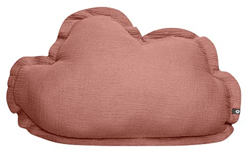 von Herzen Handmade Musselinkissen aus 100% Baumwolle I Kinderkissen I Dekokissen aus Musselin in Wolkenform I Wolkenkissen für Kinderzimmer & Bett I Handgenähtes Kissen mit Watte gefüllt (Altrosa)