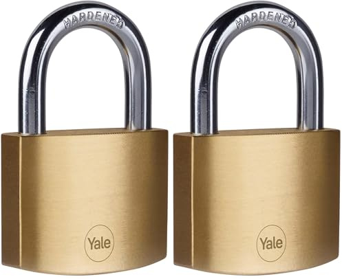 YALE Y110B/50/126/1 - Brass Padlock (50mm) - High Quality Indoor Locks for Ladders, Shutter Doors, Tools - 3 Keys - Standard Security (Pack of 2)
