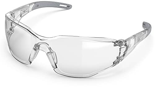 TOREGE Gafas protectoras transparentes - Puente nasal ajustable, antivaho y antiarañazos, ligeras con empuñaduras de goma antideslizantes - Conforme a ANSI Z87 (gris)