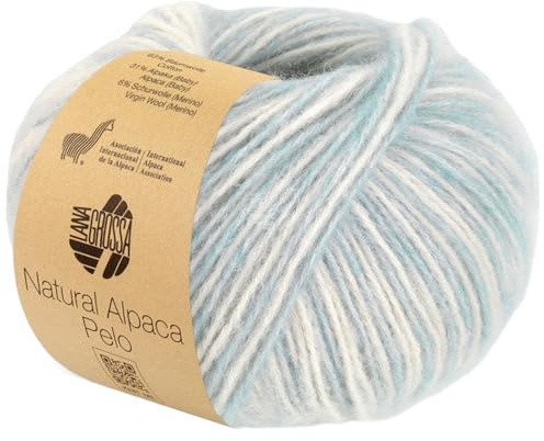 LANA GROSSA Natural Alpaca Pelo | Flauschige Netzgarnstruktur aus Baumwolle gefüllt mit Baby Alpakafasern und Merino Schurwolle | 50g Wolle zum Stricken & Häkeln | 125m Garn FB203