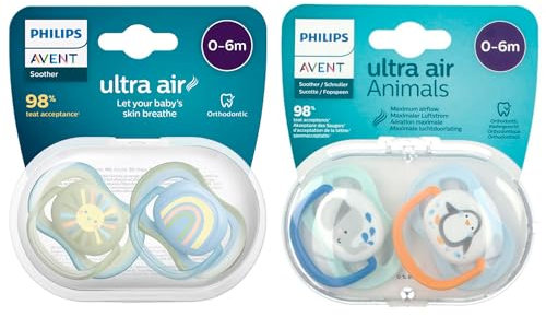 Philips Avent Ultra Air Schnuller für Babys, von 0-6 Monate, 4 Stück, inkl. Transport- und Sterilisationsbox, Unisex