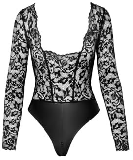 Body Psyché F296 Wetlook et Dentelle - XXL - Noir