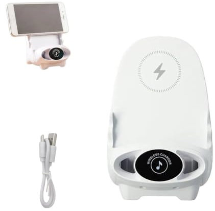 Handyhalter für kabelloses Laden, Mini-Stuhl kabelloses Schnellladegerät, multifunktionaler Telefonhalter, verbesserte vertikale kabellose Desktop-Universalhalterung mit Musikfunktion (Weiß)