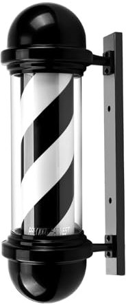 precious harvest 51cm Barbier Pole, rot blau und weiß Barbershop rotierende Leuchte, klassische Schilder für Friseursalon, LED-Lichtquelle (Schwarz)