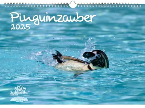 Pinguinzauber DIN A3 Kalender für 2025 Pinguin - Geschenkset Inhalt: 1x Kalender, 1x Weihnachtskarte (insgesamt 2 Teile)