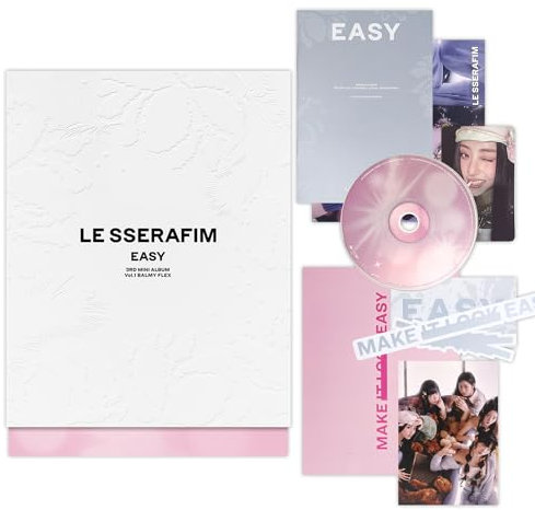 LE SSERAFIM - 3rd Mini Album [EASY] (Photobook Ver. - Vol.1 BALMY FLEX) Outer Box + Booklet + CD + Photocard + Postcard + Sticker + Folding Poster + Lyric Book + 2 Pin Badges + 4 Extra Photocards