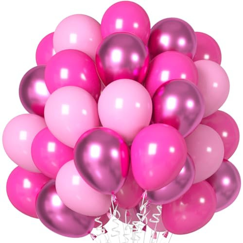 60 Stück Luftballons Fuchsia Pink Rosa, Helium Luftballons Creme Rosa, Metallic Pink Rosa Latex Ballons, 12 Zoll Macaron Pulver Partyballon Deko fur Mädchen Frauen Hochzeit Geburtstag Babyparty Taufe