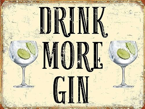 Oudrspo Aluminum Tin Signs Drink More Gin Vintage Metal Poster Sign for Home Kitchen Bathroom Garden Bar Wall Hanging Signs Decor Crafts Plaque 8x12inch