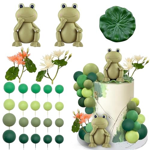 Lot de 25 décorations de gâteau grenouille pour garçons et filles - Décoration de fête d'anniversaire en forêt tropicale