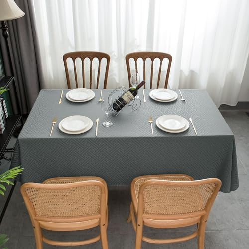 WELTRXE Rectangle Tablecloth, 140x200cm Table Cloth, Water Resistant Spill Proof Dining Table Cover for Birthday Party Cafe Restaurant Buffet, 210GSM Jacquard Fabric Tabletop Decoration, Dark Grey