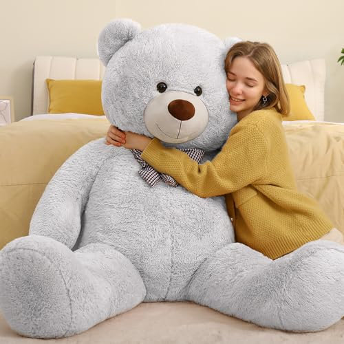 MorisMos 140cm riesen Teddy, Grau groß teddybär XXL, weich Kuschelbär Plüschbär XXXL, Freundin Mädchen Frauen Mutter