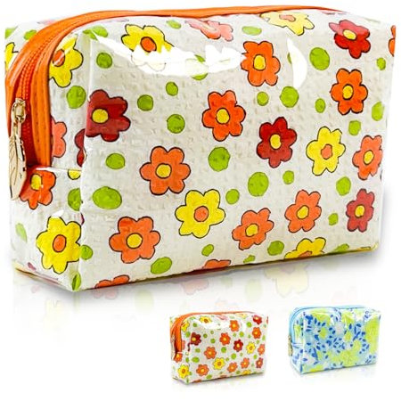 Petite Pochette Maquillage,Trousse de Toilette Voyage, Trousse de Maquillage Portables, Sac à Cosmétiques à Glissière,Trousse de Toilette Femme Imperméable pour Port Quotidien. (Orange)