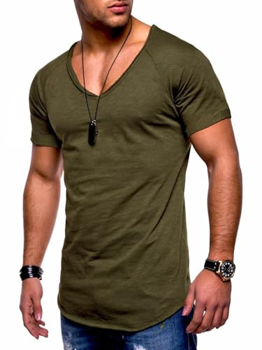 behype. Herren T-Shirt V-Ausschnitt Kurzarm Oversized Basic Male Tee aus Baumwolle Leichtes V-Neck Oberteil