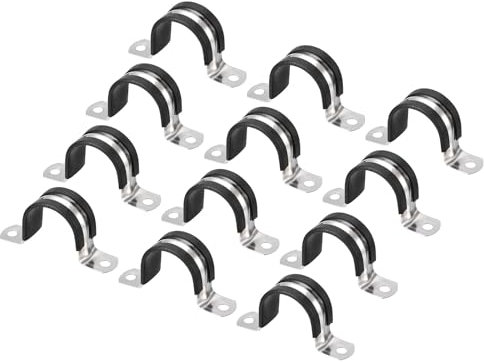 Unifizz 12Pcs 30mm(1-3/16) Cable Clamp, Rubber Cushioned Insulated Clamp 304 Stainless Steel U Shape Bracket Metal Hose Clamp Tube Holder for Pipe Wire Tube