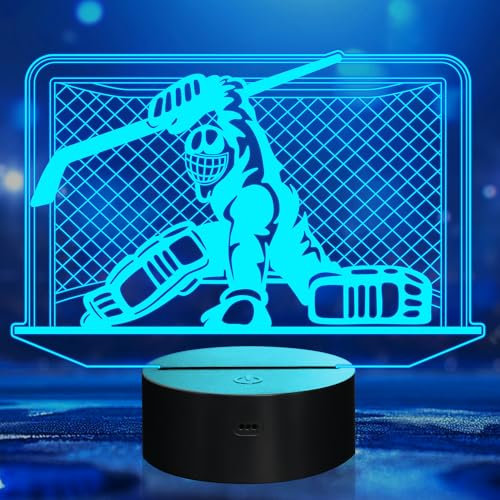 YuanDian Eishockey-Torwart Nachtlicht, Eishockey-Jungs 3D LED Lampe, 16 Farben Dimmbar und zeitgesteuert mit Fernbedienung, Eishockey Geschenke für Jungen Mann