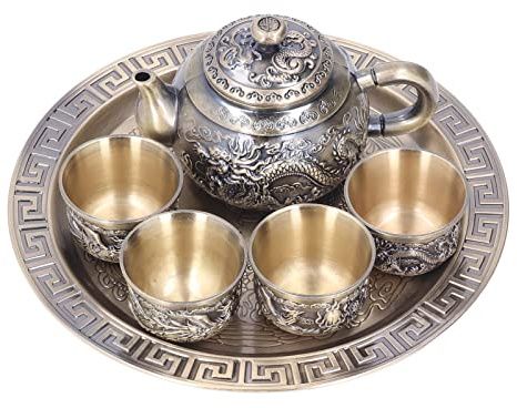 Set Caffettiera e Tazze Turche Vintage, Teiera in Metallo con 4 Tazze da Tè e Vassoio per La Festa di Nozze in Cucina Domestica