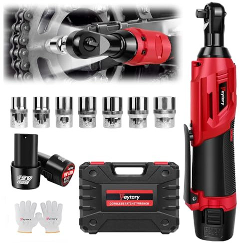YouseaHome Akku-Ratsche Elektrischer Ratschenschlüssel Set 3/8 Akku Ratschenschlüssel Set. 2300U/min 12V Power Elektro-Ratschenschrauber mit 7 Steckdosen, 2pcs 2000mAh Akkus und Ladegerät