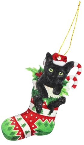 Rumyve Black Cat Christmas Ornaments,Cute Cat Xmas Trees Decorations,Acrylic Car Hanging Ornaments Keepsake for Merry Xmas Decor Ornaments Gift(Style A)