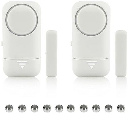 Shackcom 2pcs Alarme de Porte et Fenêtre Capteur sans Fil Magnétique pour Système de Sécurité Maison Sécurité Enfants - Anti-Intrusion Anti-Vol Contre Cambriolage Détecteurs 120dB Sirène avec Piles