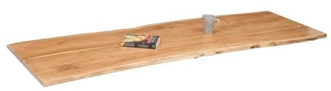 SAM Holzplatte 200x40 cm Tonia, Tischplatte aus Akazienholz massiv + eichefarben, Baumkanten-Platte für Heimwerker, geeignet für Arbeitsplatten, Tische & Fensterbretter