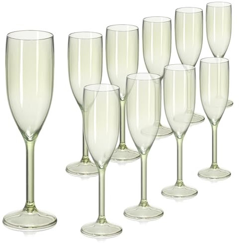 XUWAIDSGN 10 Pcs Champagne Flutes Plastic Wine Glasses Bulk Vintage Champagne Flutes Mimosa Bar Glasses Stemmed Drinking Cups 5.4OZ for Christmas Birthday Wedding Bride (10, Sage Green)