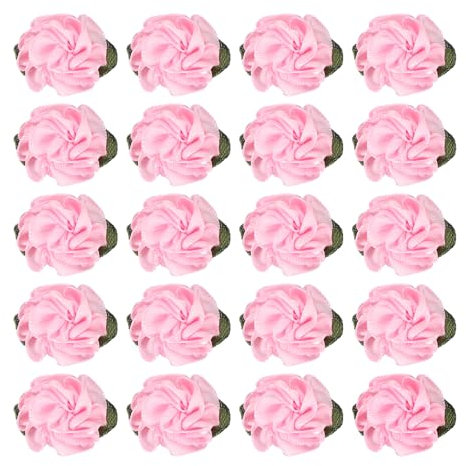 PATIKIL 1 Pouces Ruban Fleurs Noeuds pour l'Artisanat, 20 Pcs Mini Roses en Satin Fleurs Petites Têtes de Fleurs en Tissu DIY Appliques de Couture pour Cadeau Mariage, Rose