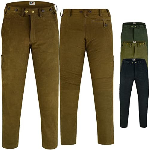 German Wear Lange Jagd Trachten Lederhose Jägerhose Jagdhose Nubukleder, 48/S, Dunkelbraun