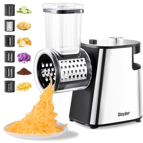 Electric Cheese Grater Upgraded, Salad Maker Machine with 6 Different Shapes of Blades.400W Cheese Shredder,Electric Slicer,Electric Salad Machine for Cheeses, Fruits, Vegetables